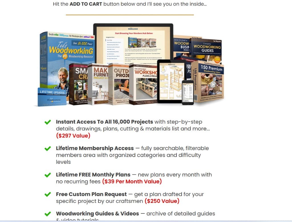 TedsWoodworking — 16,000 plans, bonuses, videos, and lifetime membership